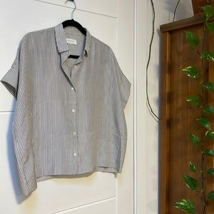 Everlane 100% silk short sleeve square shirt in black/white stripe